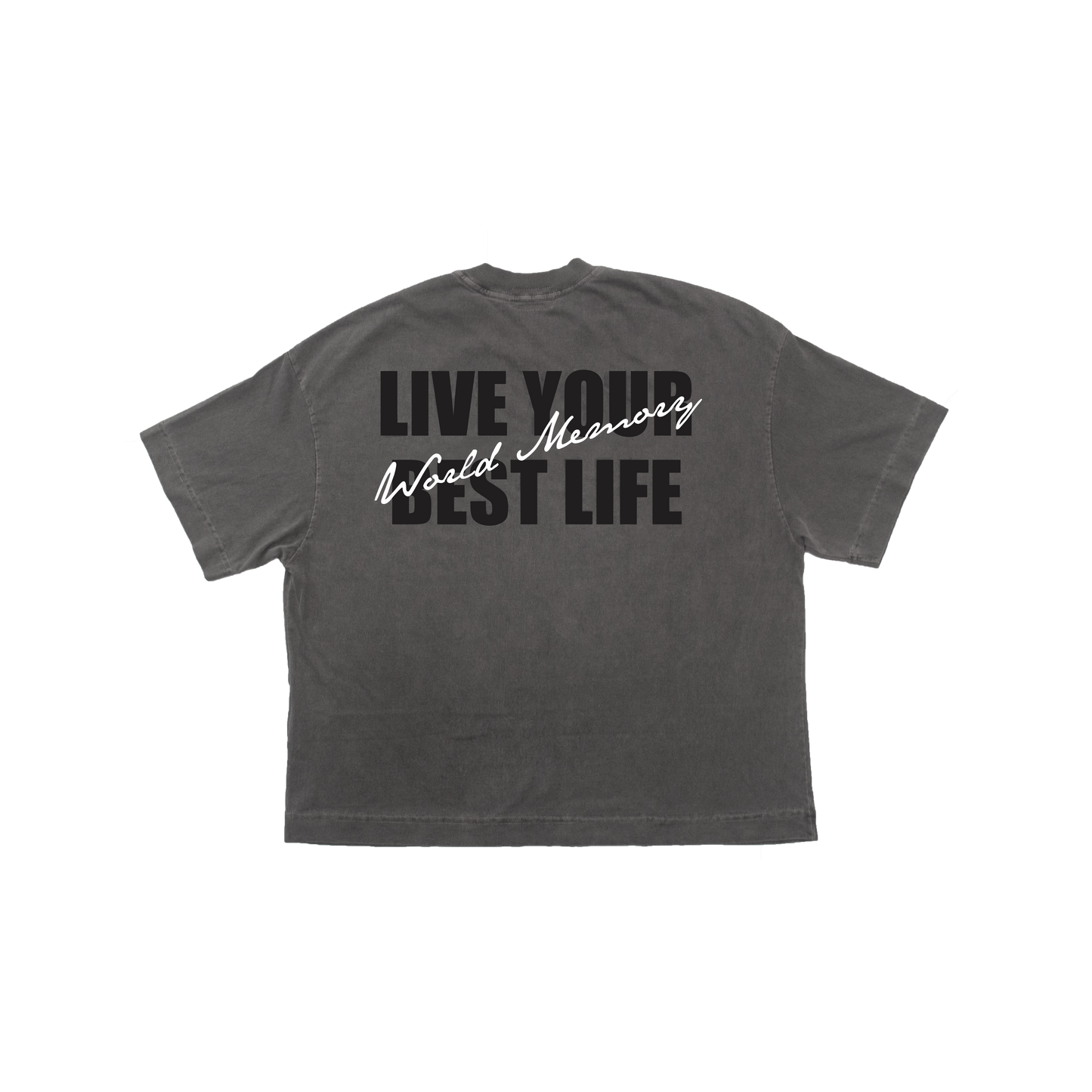 CAMISETA CINZA LIVE YOUR BEST LIFE